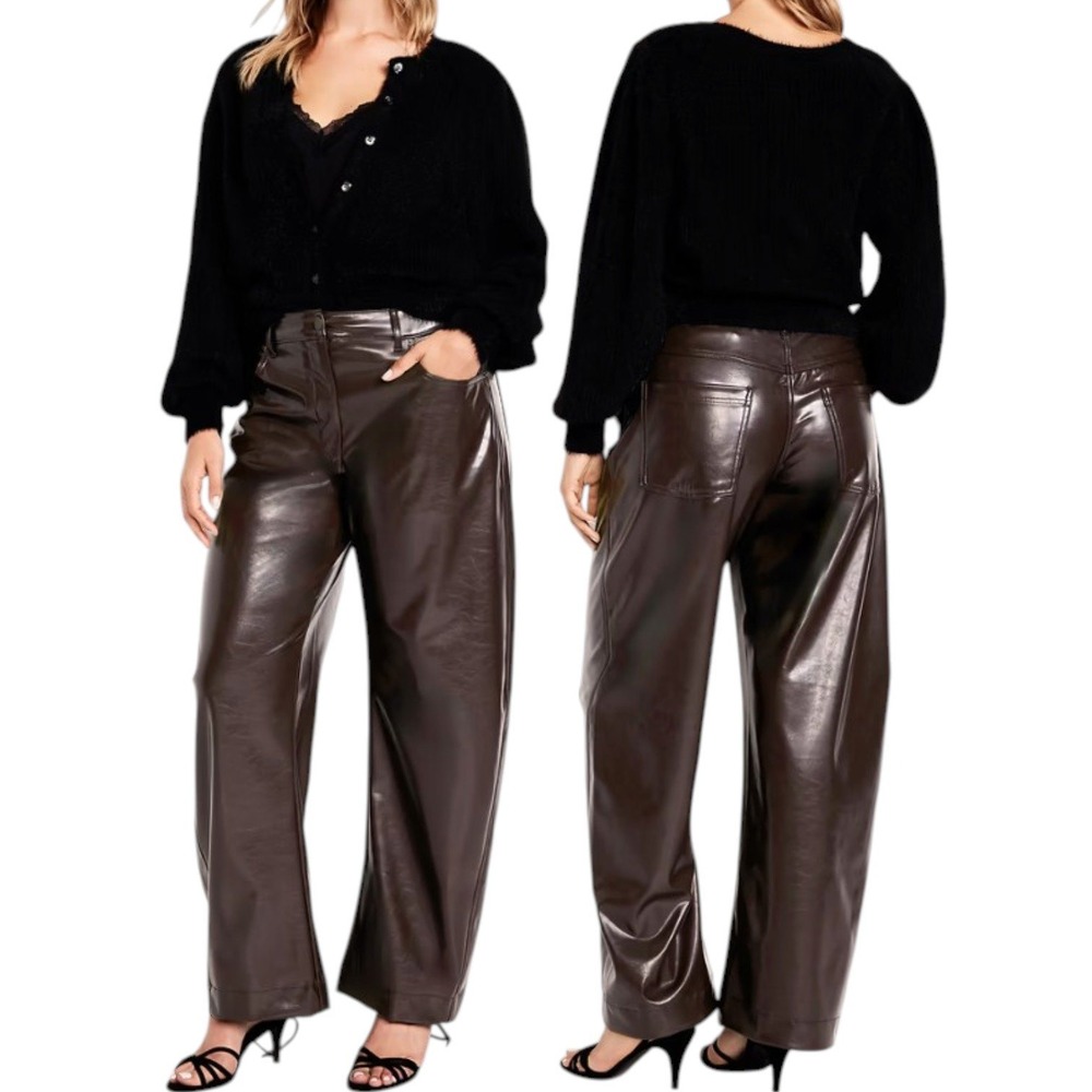 NWT Old Navy 18 Tall Extra High-Rise Barrel Leg Faux Leather Pants Topsoil Brown
